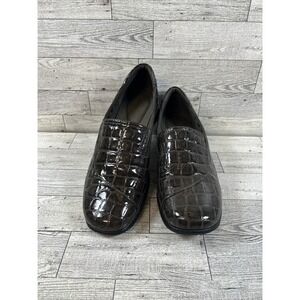 Clarks‎ May Poppy Loafer Women's Size 7 M Brown Croc Print Slip On Shoe